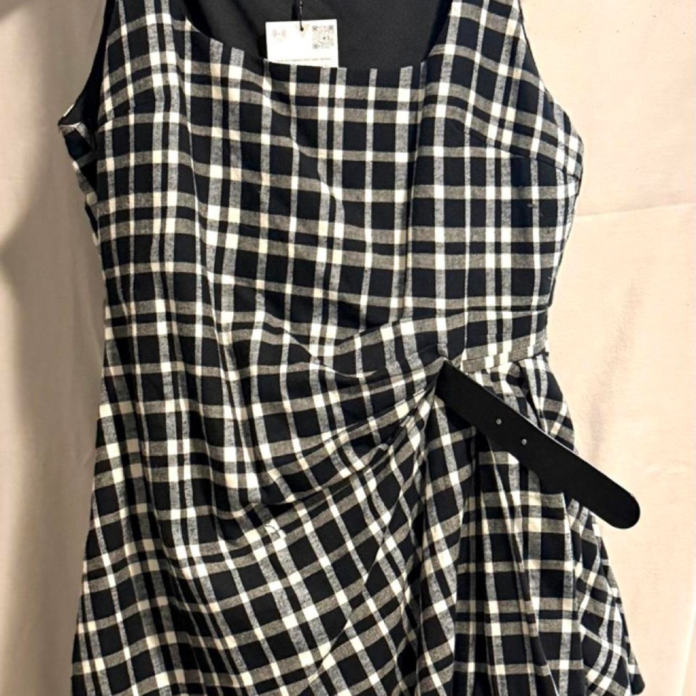 Zara black white plaid belted mini dress size XL NWT